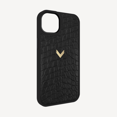 iPhone 15 Phone Case, Calf Leather, Crocodile Texture