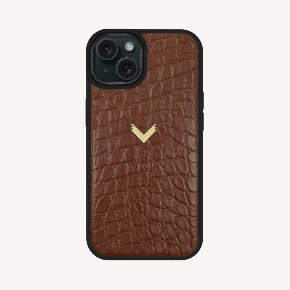 iPhone 15 Phone Case, Calf Leather, Crocodile Texture