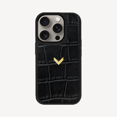 iPhone 15 Pro Phone Case, Calf Leather, Crocodile Texture