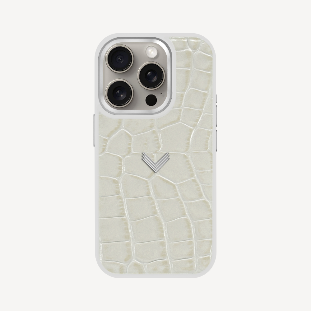 iPhone 15 Pro Phone Case, Calf Leather, Crocodile Texture