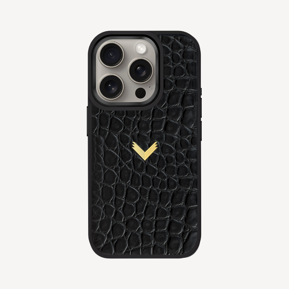 iPhone 15 Pro Phone Case, Calf Leather, Crocodile Texture