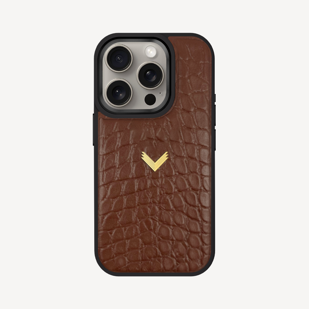 iPhone 15 Pro Phone Case, Calf Leather, Crocodile Texture