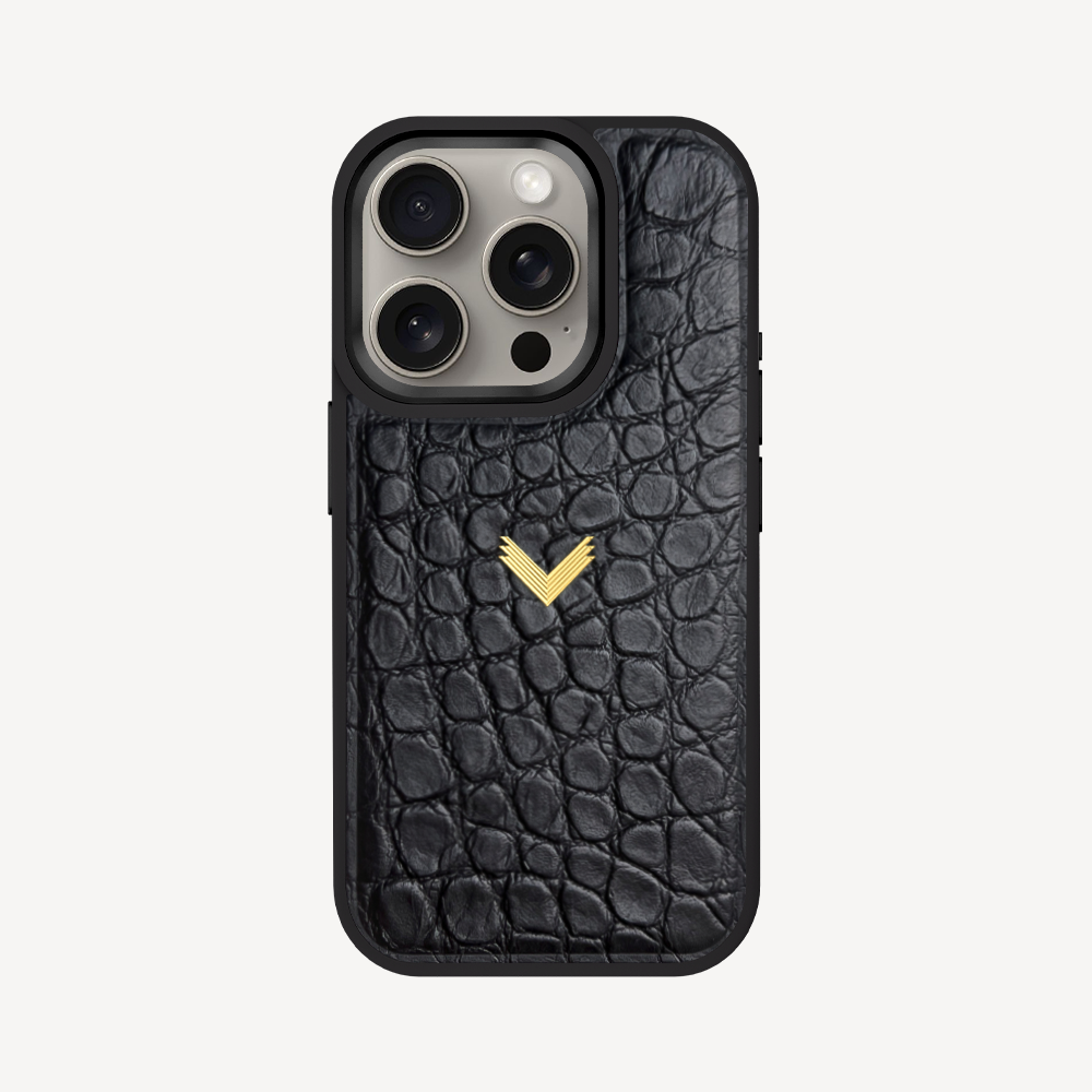 iPhone 15 Pro Phone Case, Calf Leather, Crocodile Texture