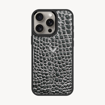 iPhone 15 Pro Phone Case, Calf Leather, Crocodile Texture