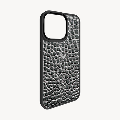 iPhone 15 Pro Phone Case, Calf Leather, Crocodile Texture