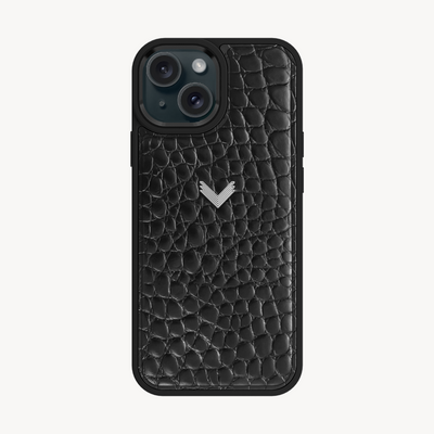 iPhone 15 Plus Phone Case, Calf Leather, Crocodile Texture
