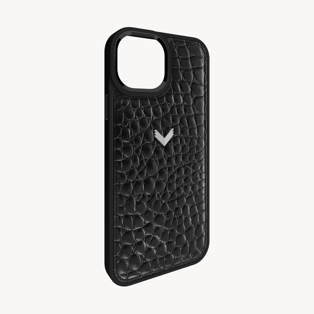 iPhone 15 Plus Phone Case, Calf Leather, Crocodile Texture