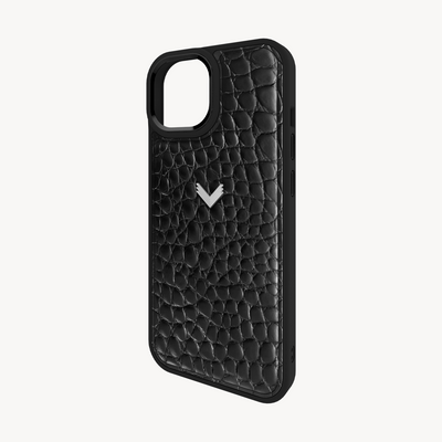 iPhone 15 Plus Phone Case, Calf Leather, Crocodile Texture