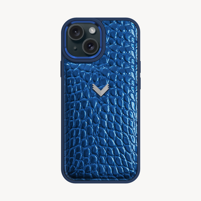 iPhone 15 Plus Phone Case, Calf Leather, Crocodile Texture