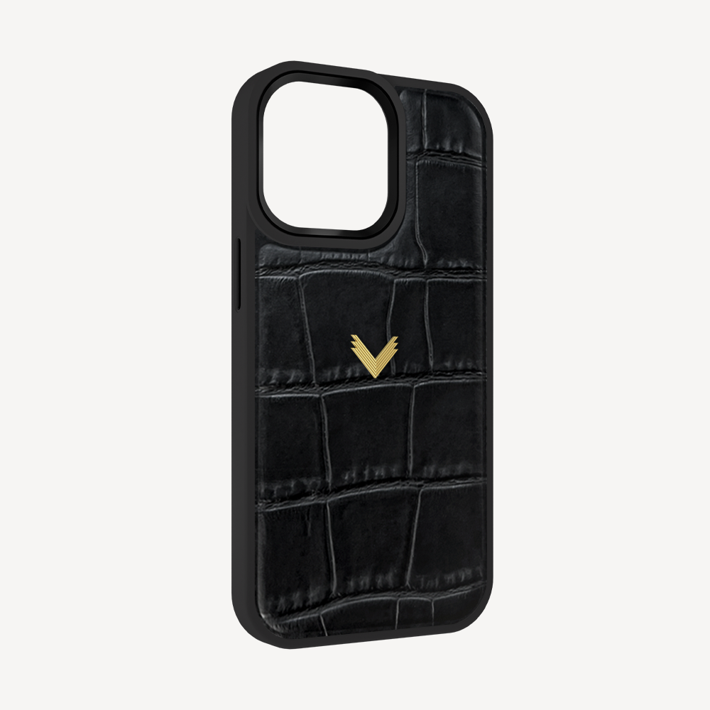 iPhone 15 Pro Phone Case, Calf Leather, Crocodile Texture