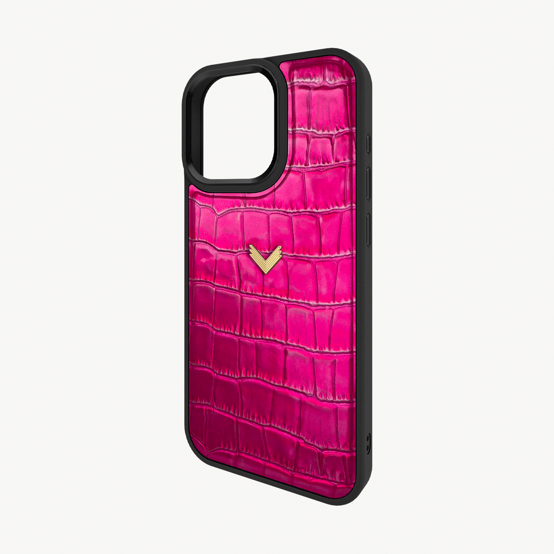 iPhone 15 Pro Phone Case, Calf Leather, Crocodile Texture