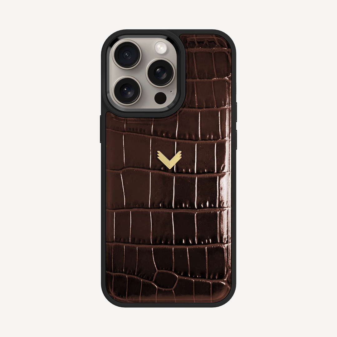 iPhone 15 Pro Max Phone Case, Calf Leather, Crocodile Texture