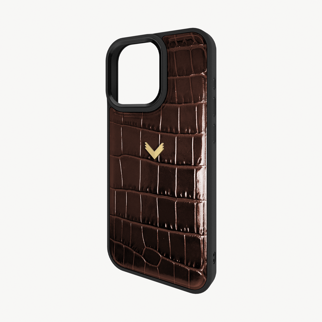 iPhone 15 Pro Max Phone Case, Calf Leather, Crocodile Texture