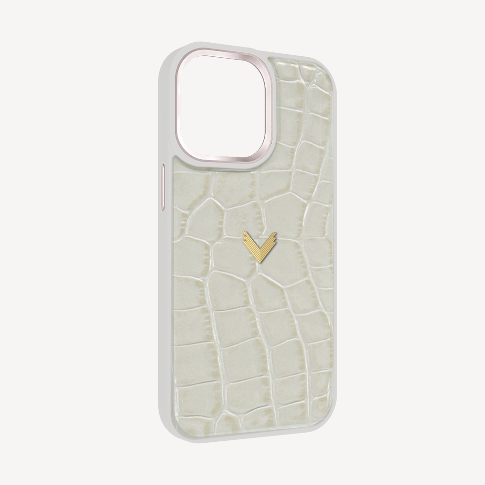 iPhone 15 Pro Phone Case, Calf Leather, Crocodile Texture