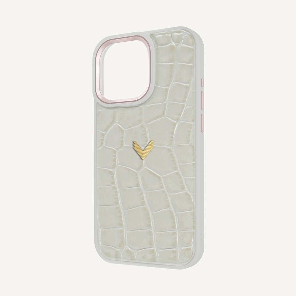 iPhone 15 Pro Phone Case, Calf Leather, Crocodile Texture