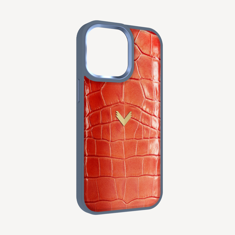 iPhone 15 Pro Phone Case, Calf Leather, Crocodile Texture