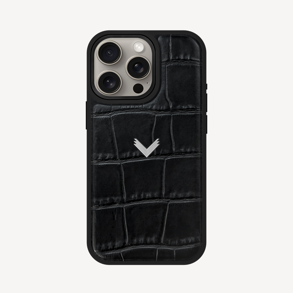 iPhone 15 Pro Max Phone Case, Calf Leather, Crocodile Texture