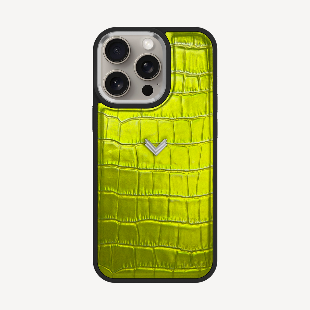 iPhone 15 Pro Phone Case, Calf Leather, Crocodile Texture