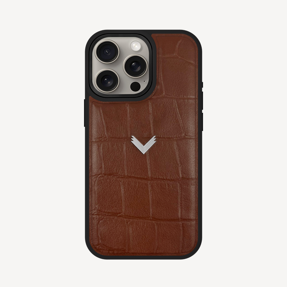 iPhone 15 Pro Max Phone Case, Calf Leather, Crocodile Texture