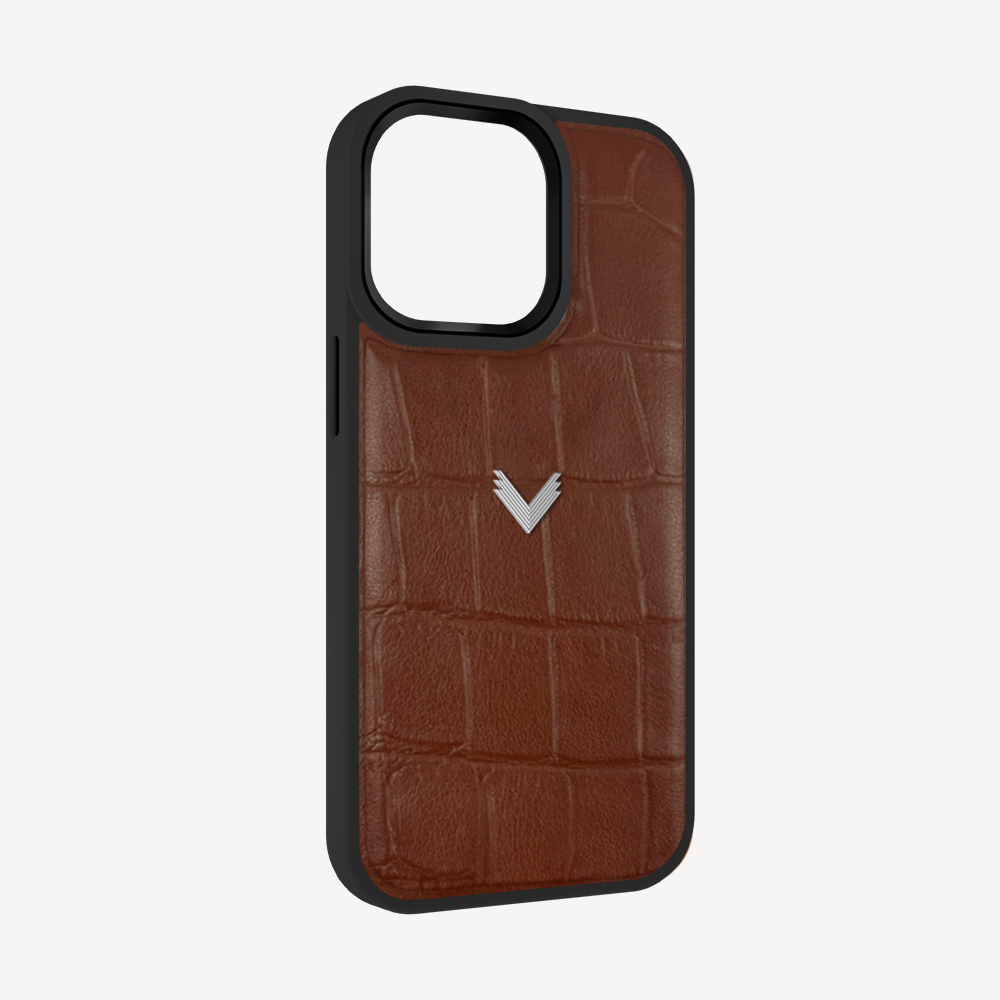 iPhone 15 Pro Max Phone Case, Calf Leather, Crocodile Texture