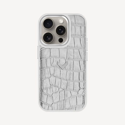 iPhone 15 Pro Phone Case, Calf Leather, Crocodile Texture