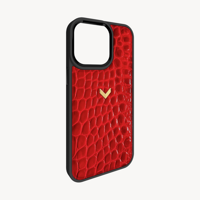 iPhone 15 Pro Phone Case, Calf Leather, Crocodile Texture