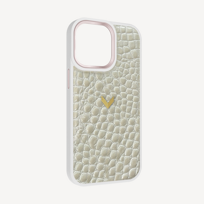 iPhone 15 Pro Max Phone Case, Calf Leather, Crocodile Texture