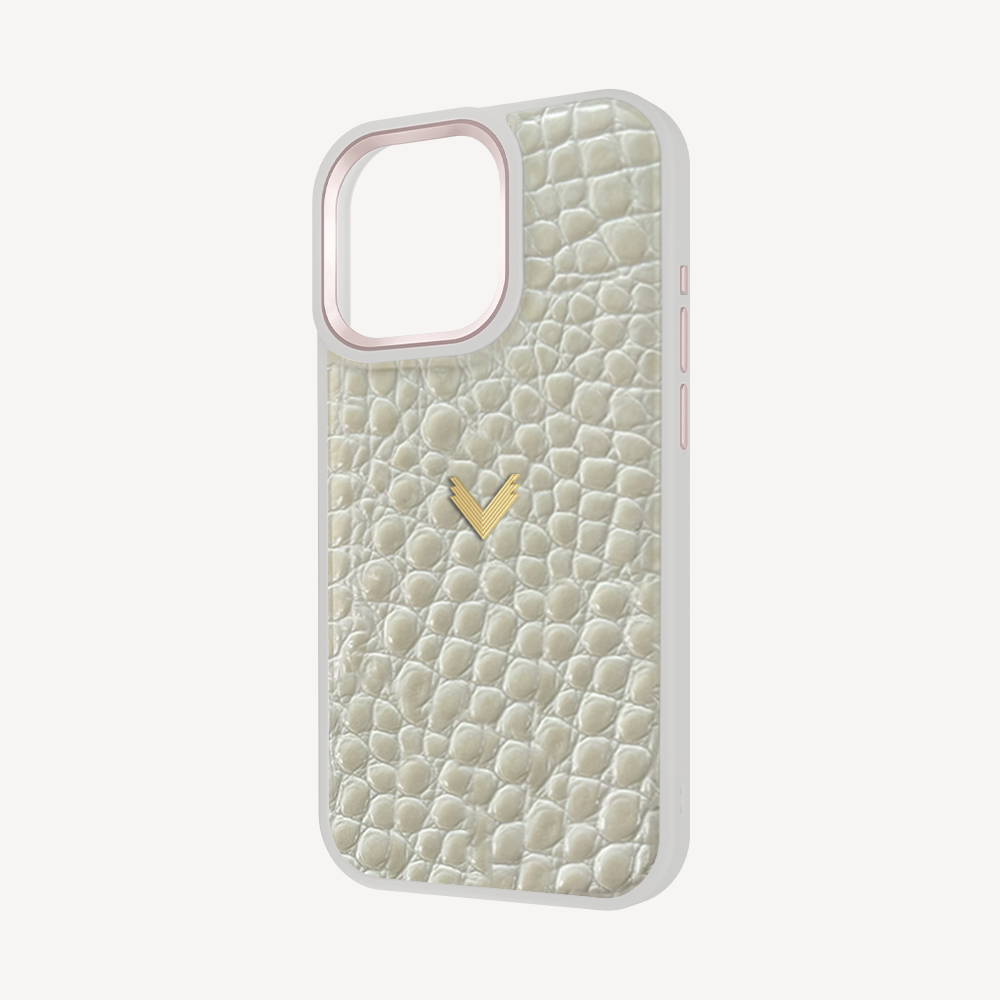 iPhone 15 Pro Max Phone Case, Calf Leather, Crocodile Texture