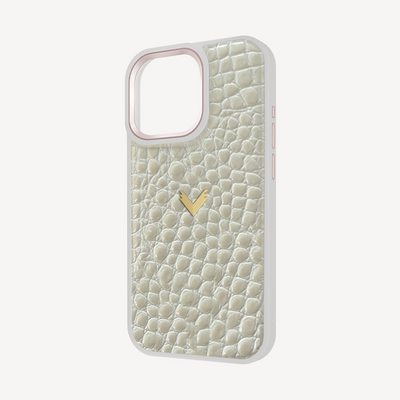 iPhone 15 Pro Phone Case, Calf Leather, Crocodile Texture