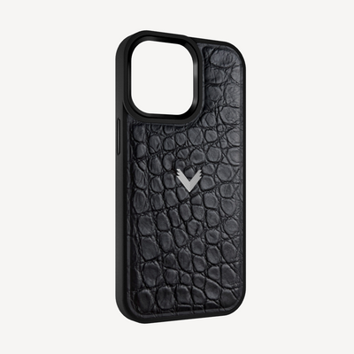 iPhone 15 Pro Phone Case, Calf Leather, Crocodile Texture