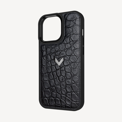 iPhone 15 Pro Phone Case, Calf Leather, Crocodile Texture