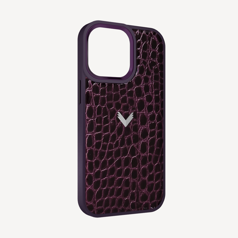 iPhone 15 Pro Phone Case, Calf Leather, Crocodile Texture