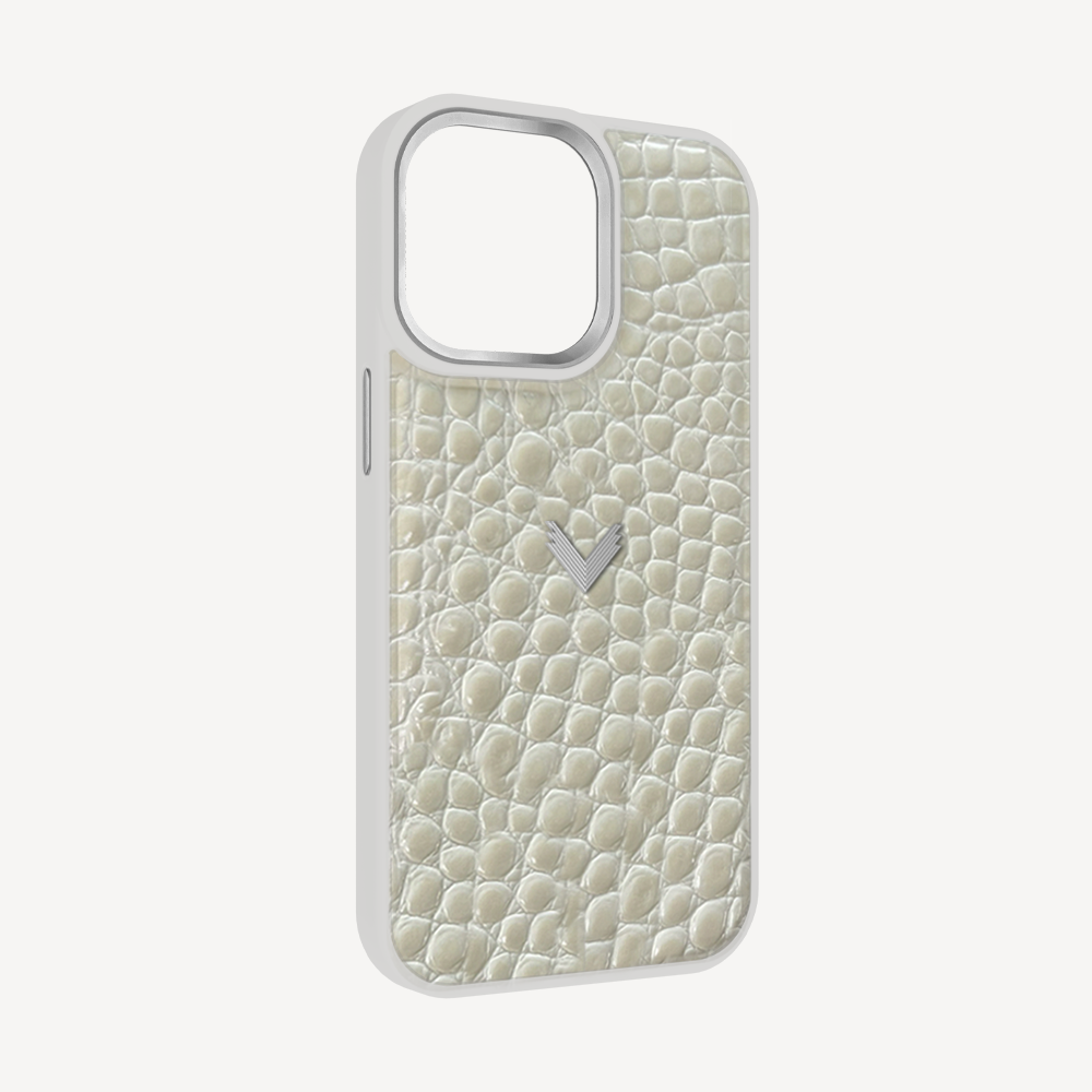 iPhone 15 Pro Phone Case, Calf Leather, Crocodile Texture