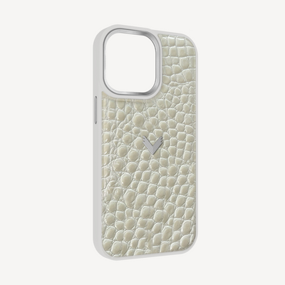 iPhone 15 Pro Phone Case, Calf Leather, Crocodile Texture