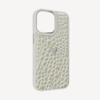iPhone 15 Pro Max Phone Case, Calf Leather, Crocodile Texture