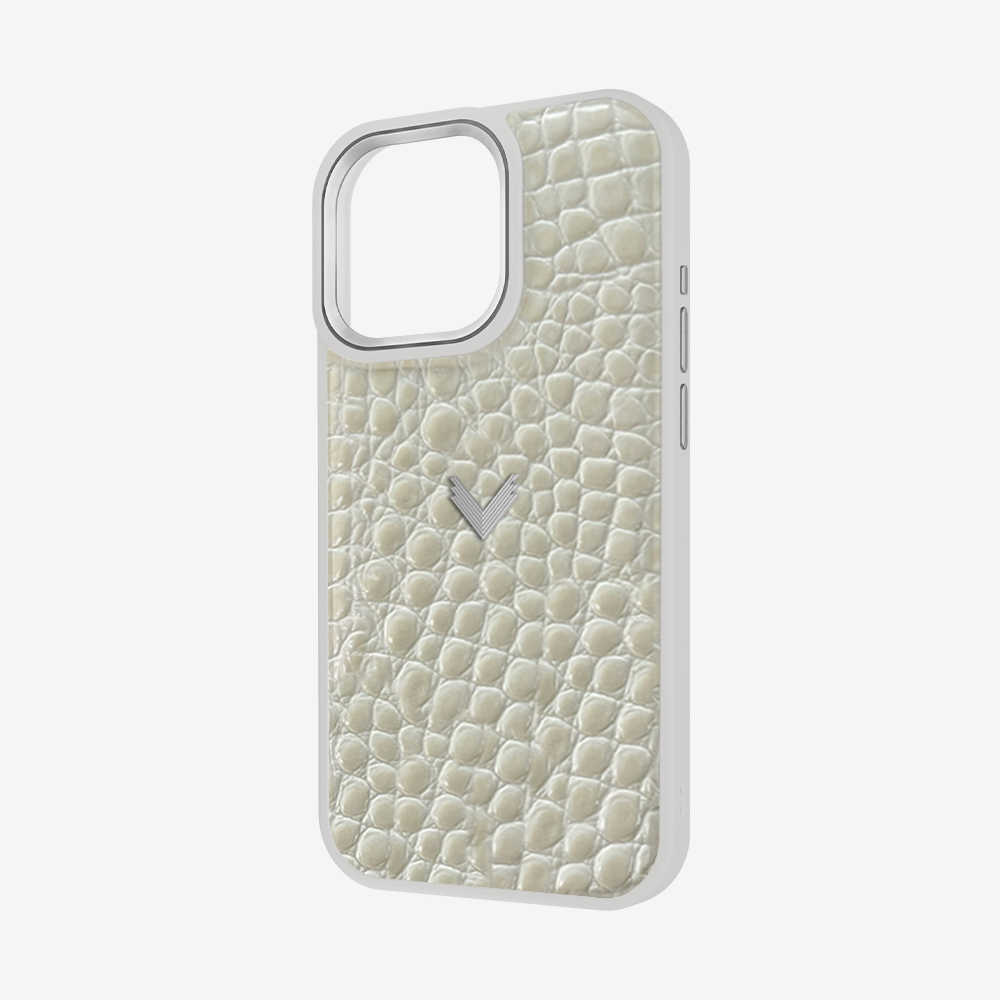 iPhone 15 Pro Max Phone Case, Calf Leather, Crocodile Texture