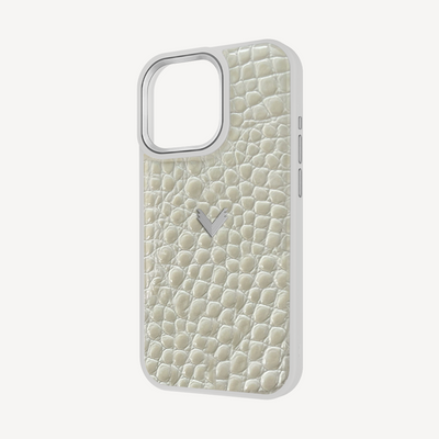 iPhone 15 Pro Phone Case, Calf Leather, Crocodile Texture