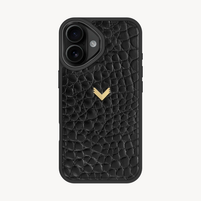 iPhone 16 Plus Phone Case, Calf Leather, Crocodile Texture