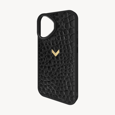 iPhone 16 Plus Phone Case, Calf Leather, Crocodile Texture