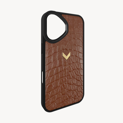 iPhone 16 Plus Phone Case, Calf Leather, Crocodile Texture