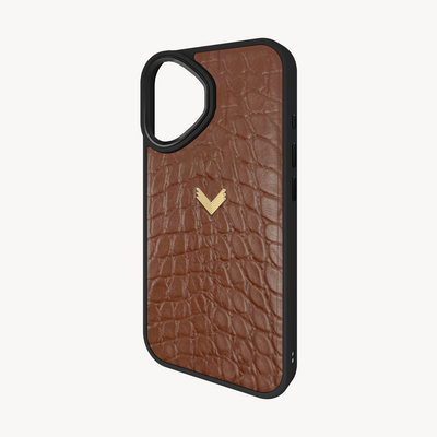 iPhone 16 Plus Phone Case, Calf Leather, Crocodile Texture