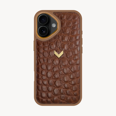 iPhone 16 Phone Case, Calf Leather, Crocodile Texture