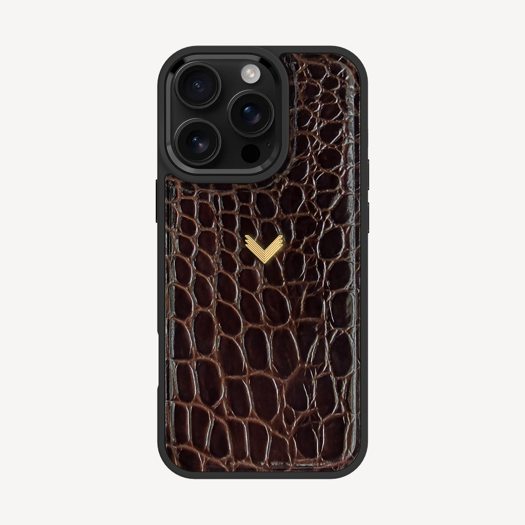 iPhone 16 Pro Phone Case, Calf Leather, Crocodile Texture