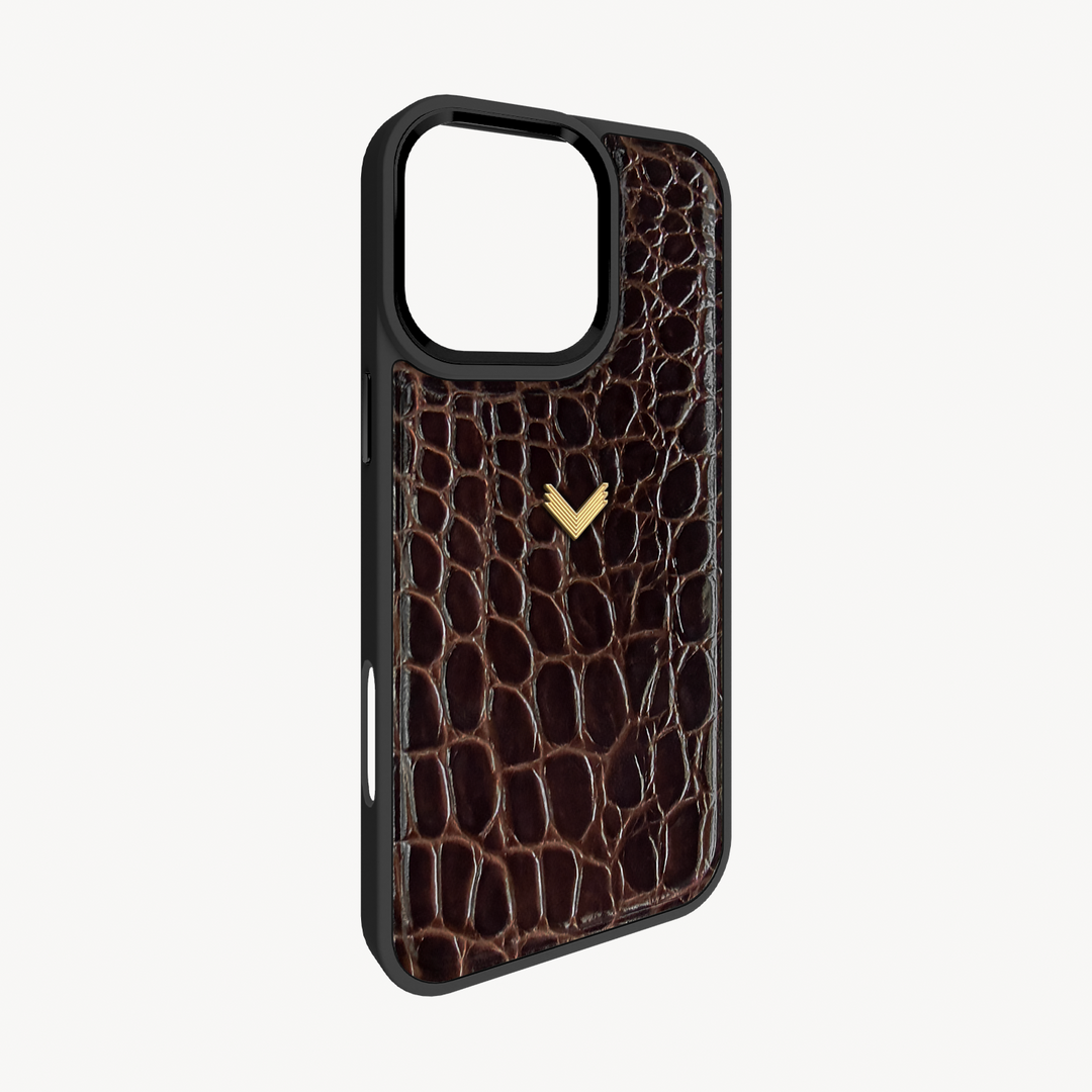 iPhone 16 Pro Phone Case, Calf Leather, Crocodile Texture