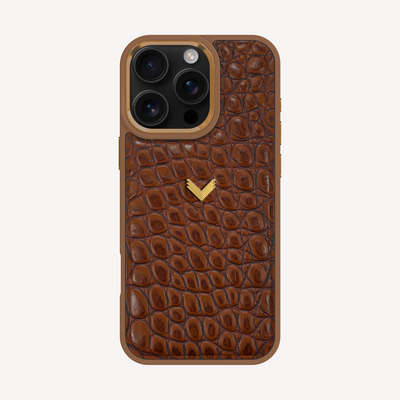 iPhone 16 Pro Phone Case, Calf Leather, Crocodile Texture