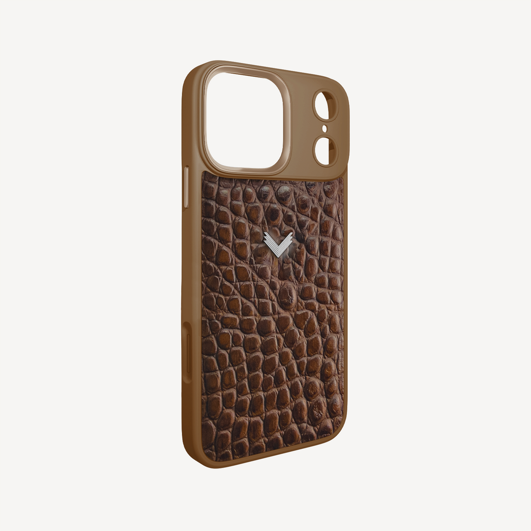 iPhone 17 Pro Phone Case, Calf Leather, Crocodile Texture