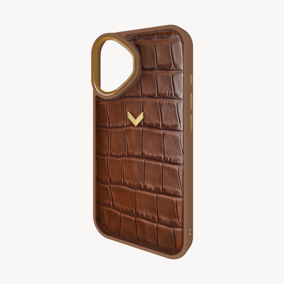 iPhone 16 Plus Phone Case, Calf Leather, Crocodile Texture