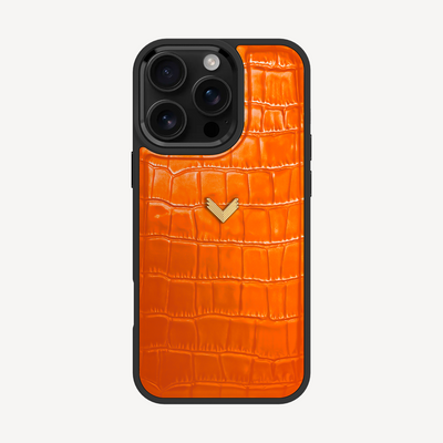 iPhone 16 Pro Phone Case, Calf Leather, Crocodile Texture