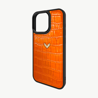 iPhone 16 Pro Phone Case, Calf Leather, Crocodile Texture