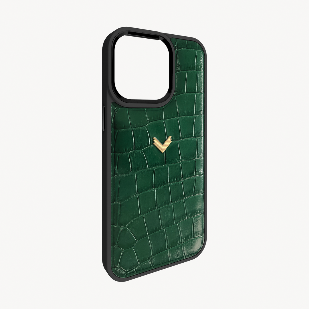 iPhone 15 Pro Phone Case, Calf Leather, Crocodile Texture